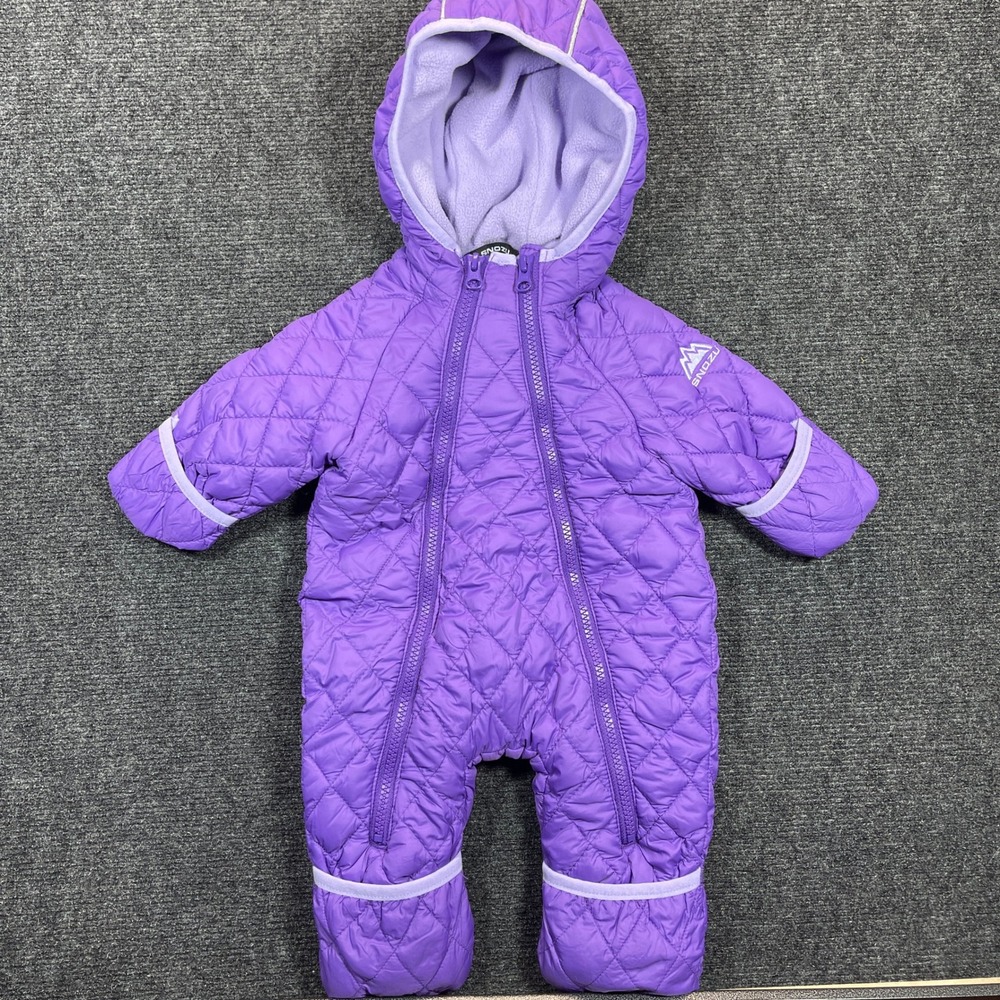 Snozu‎ Quilted Bunting Infant 3/6M Purple Snowsuit Puffer Fleece Lined Winter